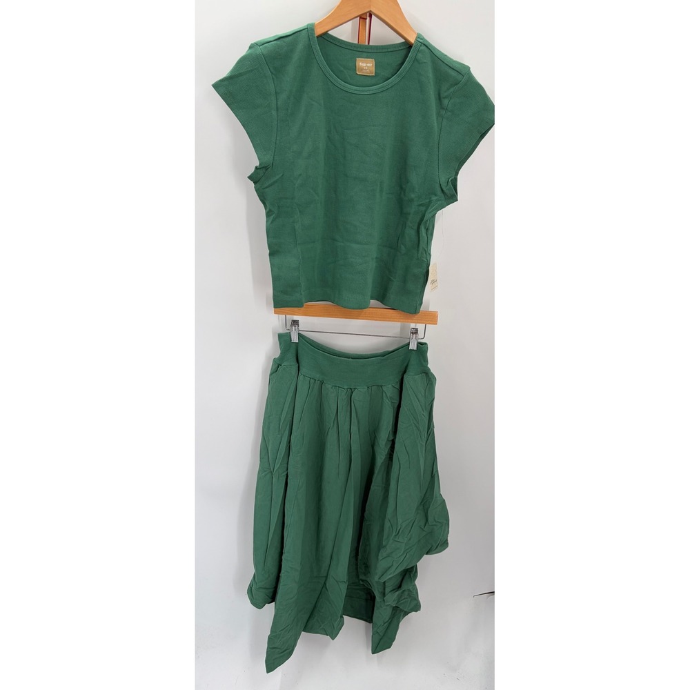 Free People Free-Est Mermaid Moss 2pc Ribbed Crop Top & Midi Skirt Set Green L